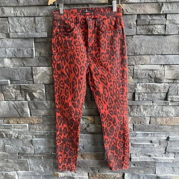 7 For All Mankind Red Leopard Jeans size 26 Stretch - Picture 1 of 5